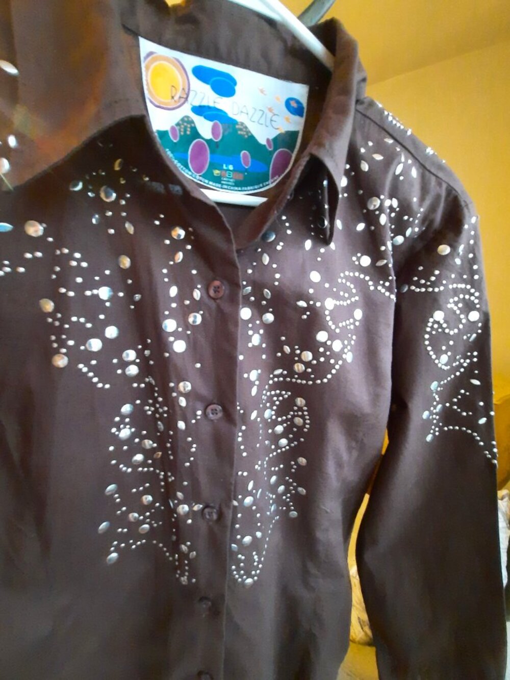Cotton Western-inspired silver studded Button-Up Shirt - Picture 3 of 6